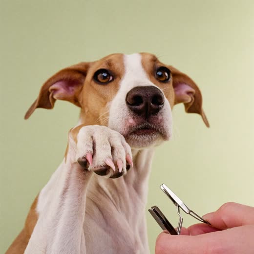 A dog's paw held for a nail trim